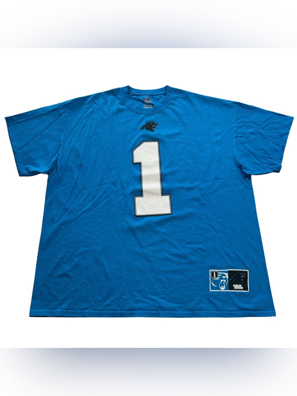 Majestic Carolina Panthers NFL Cam Newton #1 T-Shirt Jersey Blue Cotton size 2XL
